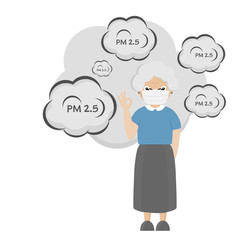 Cartoon Senior People wearing mask for protect pm2.5.
