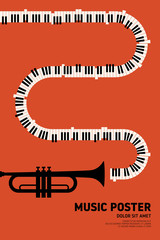 Music poster design template background with trumpet and piano keyboard © thenatchdl