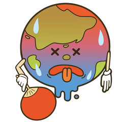 環境問題のイメージイラスト　病気になった地球のキャラクター　SDGs