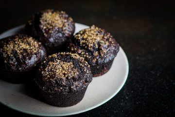 Double chocolate muffins with Demerara sugar