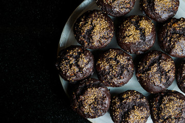 Double chocolate muffins with Demerara sugar