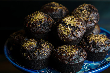 Double chocolate muffins with Demerara sugar