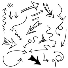 hand drawn Arrows icons Set. arrow icon with various directions. Doodle vector illustration. isolated on a white background