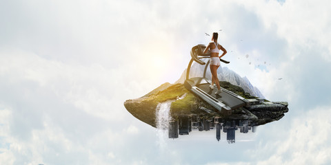 Abstract concept of running young sportswoman