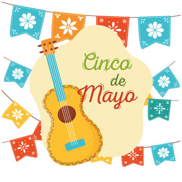 cinco de mayo guitar flowers in pennants decoration mexican celebration