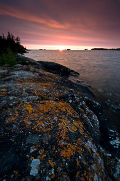 Sunrise over Rock Harbor at Isle Royale National Park in Michigan.