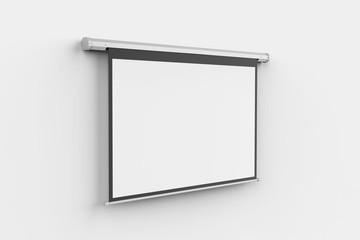 Blank Projector Screen Electronic Wall Mounted Screen For Mock up, 3d render illustration.