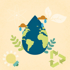 Earth planet with water drop shape.World water day and World environment day concept of ecology sustainable.Vector illustration. 