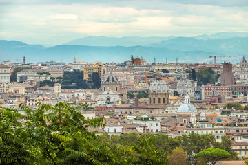 Fototapeta na wymiar Aerial panoramic cityscape of Rome, Italy, travel Europe,