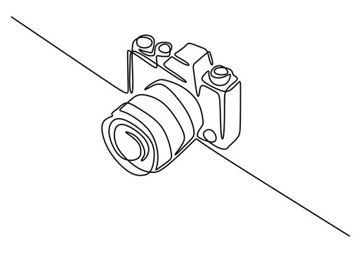 Digital camera one line drawing. Vector illustration gadget technology concept.