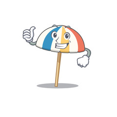 Cool beach umbrella cartoon design style making Thumbs up gesture
