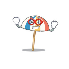 A picture of beach umbrella in a Super hero cartoon character