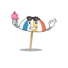 cartoon character of beach umbrella holding an ice cream