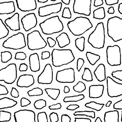Stones handdrawn seamless black and white pattern. Vector illustration.