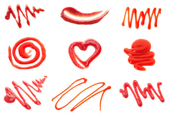 Tasty red sauce on white background