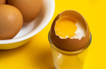 Half cooked egg inside the shell 