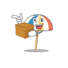 Beach umbrella cartoon design style having a box