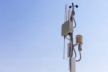 Communication towers and weather monitoring equipment at Srinakarin Dam, Kanchanaburi Province,...
