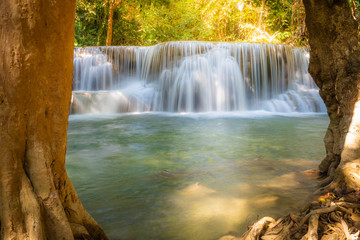 Landscape of Huai Mae Kamin waterfall Srinakarin Is a waterfall in the deep forest at Kanchanaburi, Thailand.