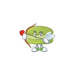Sweet cartoon character of coconut macarons Cupid with arrow and wings