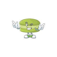 Funny coconut macarons cartoon design style with wink eye face