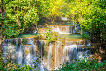 Fototapeta na wymiar Landscape of Huai Mae Kamin waterfall Srinakarin Is a waterfall in the deep forest at Kanchanaburi, Thailand.