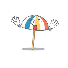 Funny face beach umbrella mascot design style with tongue out