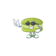Cute coconut macarons cartoon character design style with black glasses