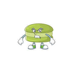 Charming coconut macarons mascot design style waving hand