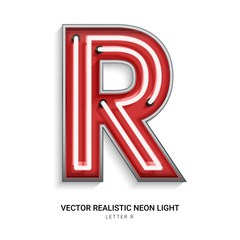 Red neon Colorful on Font R. All elements are Isolated on white background. 3d Realistic vector illustration