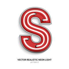 Red neon Colorful on Font S. All elements are Isolated on white background. 3d Realistic vector illustration