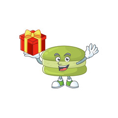 A mascot design style of coconut macarons showing crazy face