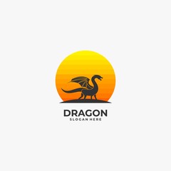 Vector Logo Illustration Dragon with Moon Silhouette Style.