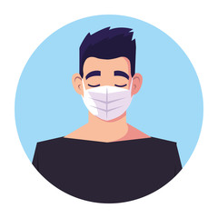 man with surgical mask, protection against coronavirus in public place
