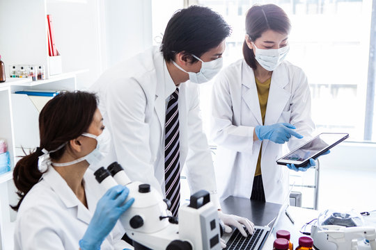 情報を確認し合う研究員たち