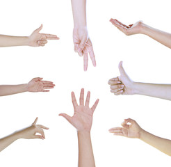 Collection of woman hand on white background, This has clipping path.