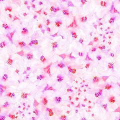 Watercolor cherry blossom foral seamless print. Pank flowers all over background