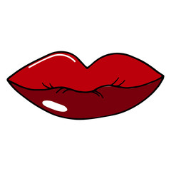 Hand drawn female red lips on a white background.