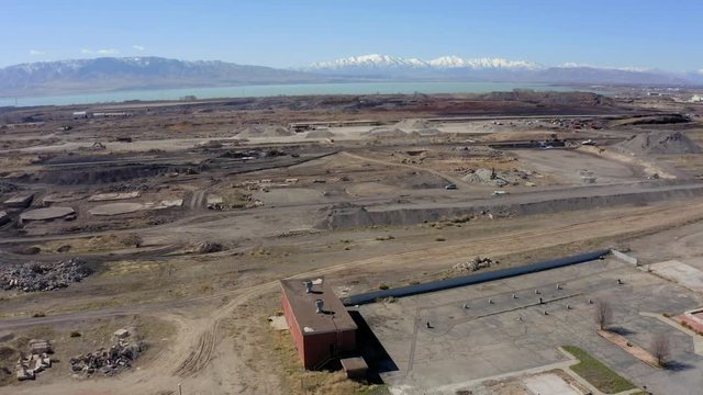 Aerial view of the old Geneva Steel grounds being excavated and cleaned up in Vineyard, Utah