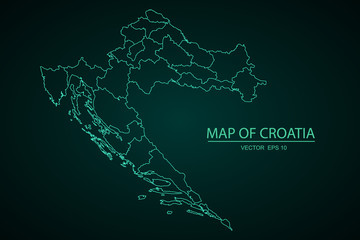 High detailed blue vector map - Croatia, Map of Croatia - Blue Geometric Rumpled Triangular , Polygonal Design For Your . Vector illustration eps 10. - Vector