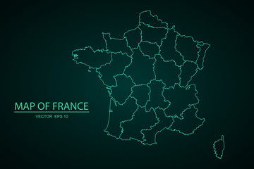 A Map of the country of France, France map - blue geometric rumpled triangular low poly style gradient graphic background , polygonal design for your . Vector illustration eps 10. - Vector