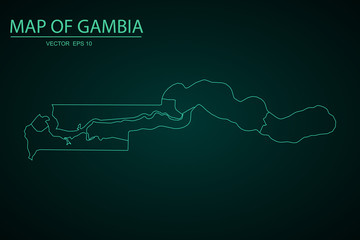 A Map of the country of Gambia, An Illustration of a colourfully filled outline of Gambia, gambia map - blue pastel graphic background . Vector illustration eps 10. - Vector