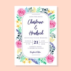 Colorful Classic Floral Vector Watercolor Invitation Card Template