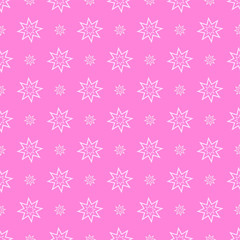 Seamless Pattern With Stars | Texture Geometric Vector | White On Pink | Wallpaper For Interior Design
