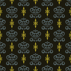 Decorative Seamless Pattern In Vintage Style | Gold On Black | Modern Background Vector | Wallpaper For Interior Design