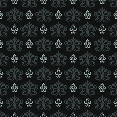 Fototapeta na wymiar Dark Floral Pattern | Modern Background Vector | Black And Silver | Seamless Wallpaper For Interior Design