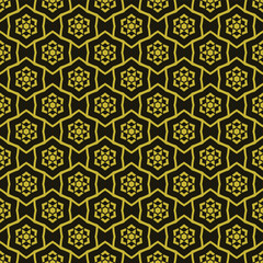 Dark Geometric Pattern In Asian Style | Modern Background Vector | Colors: Black, Gold | Seamless Wallpaper For Interior Design