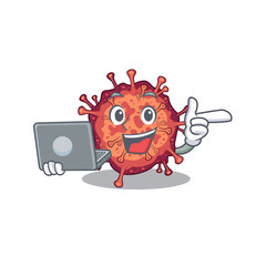 An icon of smart contagious corona virus working with laptop