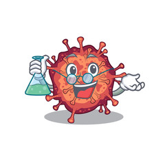 Smart Professor of contagious corona virus mascot design holding a glass tube