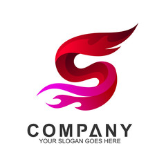 letter S logo with fire shape, initial letter, business name, corporate identity